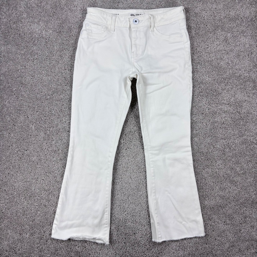 DL1961 Lara Cropped Flare Jeans Porcelain White Raw Hem Smart Denim Size 26